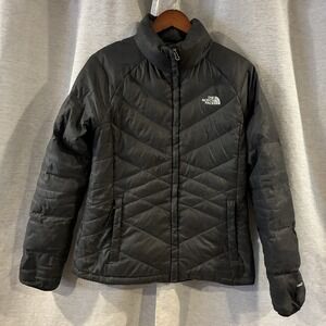 The North Face Puffer Jacket Women Medium Black 550 Goose Down Coat Zip Up
